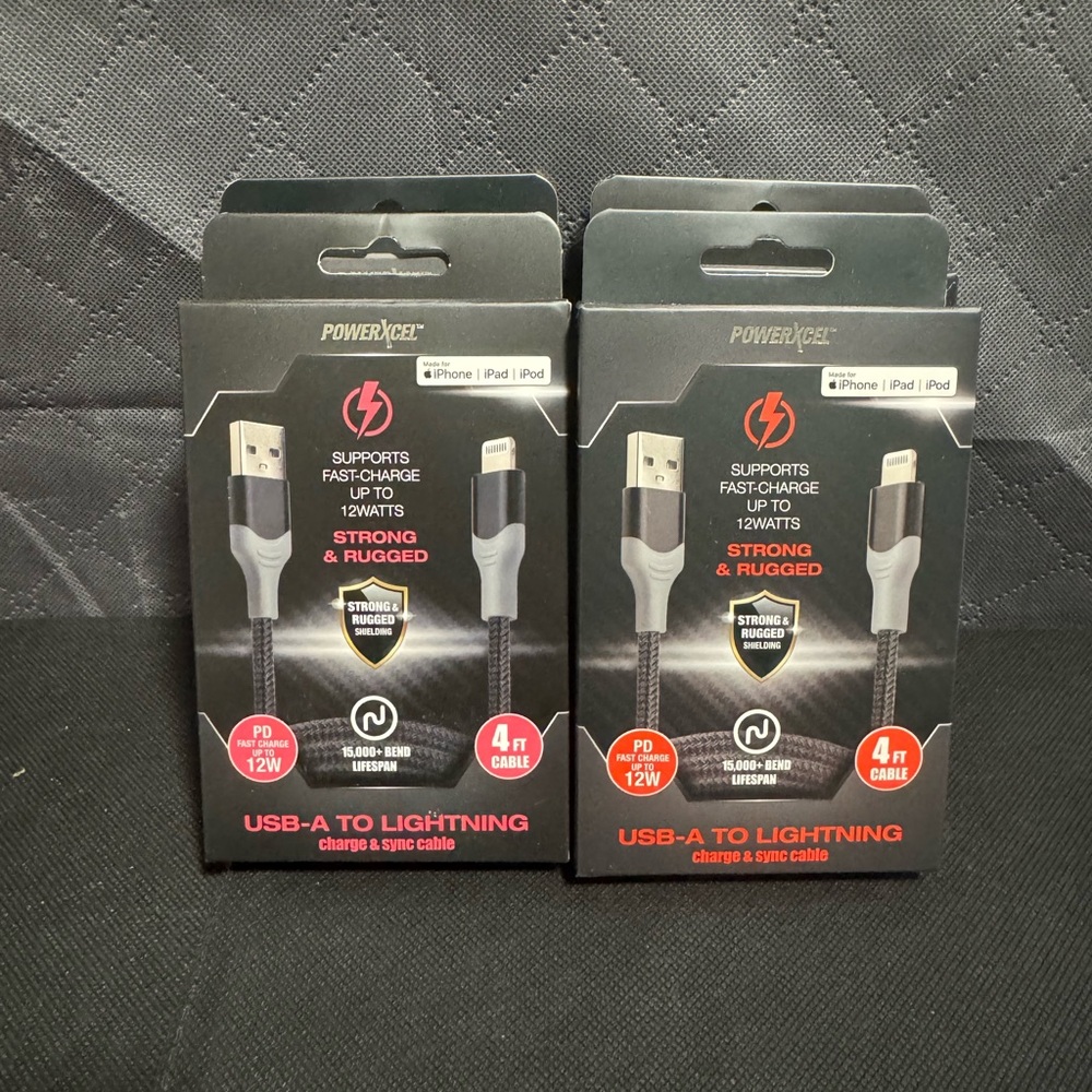 PowerXcel USB-A to Lightning charge & sync cable. 4ft
